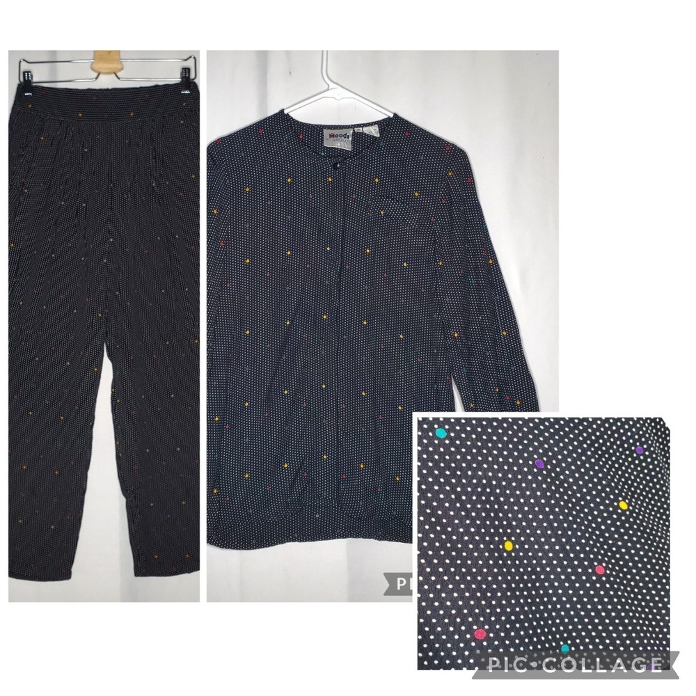 Moods By Krizia Pant Top Set Womens Medium Pleated High Rise Button Polka Dot